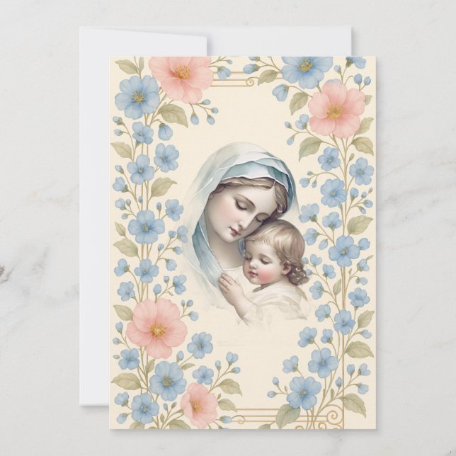 Invitation Baptême catholique Floral Jésus bénit Mère (Dos)