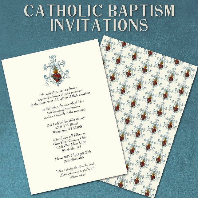 Invitation Baptême catholique Immaculée Coeur Marie Symbole (Créateur téléchargé)