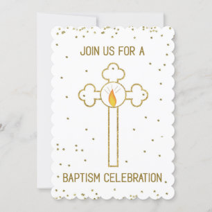 Invitation Baptême Célébration Gold Cross