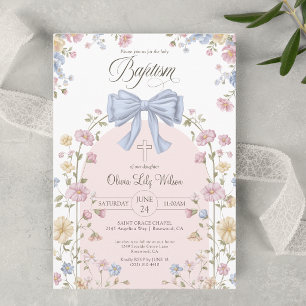 Invitation Baptême chrétien de fille Pastel en forme d'arc Fl