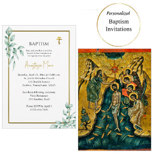 Invitation Baptême Chrétien Orthodoxe Eucalyptus Rustique