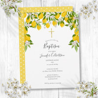 Baptême Christening Citrons Floral Élégant Moderne
