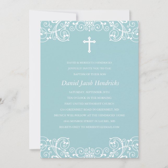 Invitation Baptême/Christening Cross Boys (Devant)
