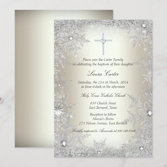 Invitation Baptême/Christening en cristal d'or (Devant / Derrière)