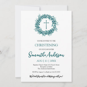 Invitation Baptême Christening Eucalyptus Verdure minimaliste