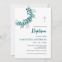 Invitation Baptême Christening Eucalyptus Vert