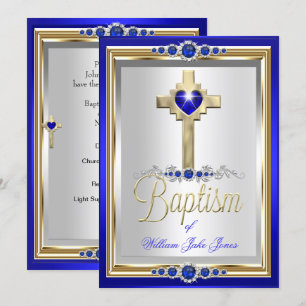 Invitation Baptême Christening Garçons ou Filles Croix Blue P