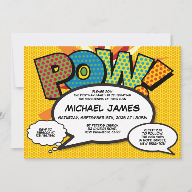 Invitation Baptême Christening Modern Comic Genre Neutre (Devant)