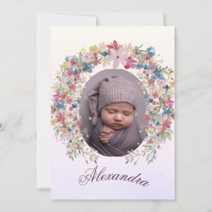Invitation Baptême Christening Photo Filles Florales Rose