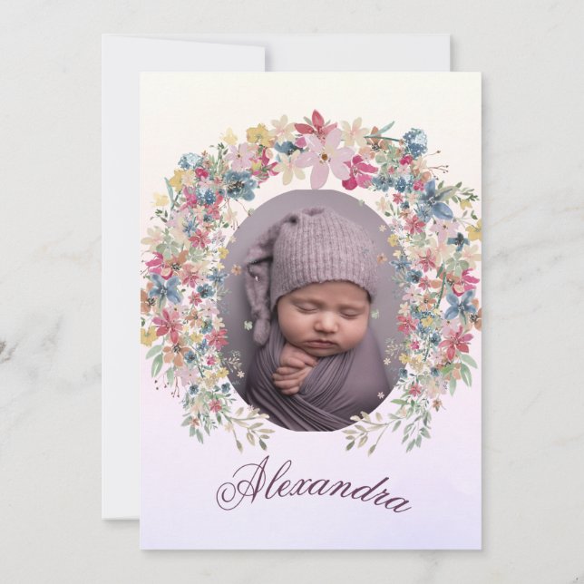 Invitation Baptême Christening Photo Rose Floral Girls (Dos)