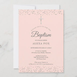 Invitation Baptême Christening Poussière d'étoiles argentée R