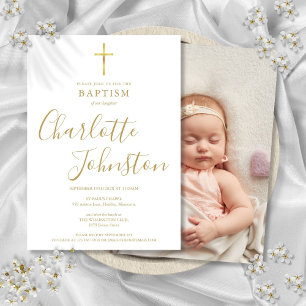 Invitation Baptême Christening Signature dorée
