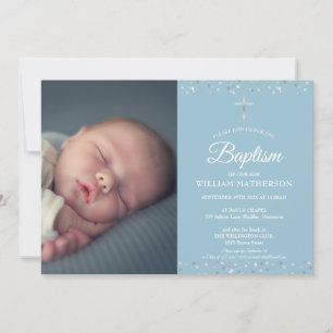 Invitation Baptême, Christening Silver Hearts Photo