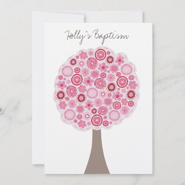 Invitation Baptême Christening White Rose Cherry Blossom Tree (Devant)
