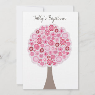 Invitation Baptême Christening White Rose Cherry Blossom Tree