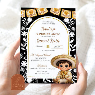 Invitation Baptême Cielito Lindo Arche Dorée et Noire