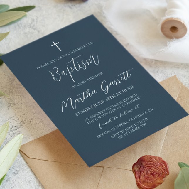 Invitation Baptême classique minimal blanc (Créateur téléchargé)