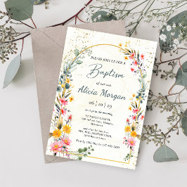 Invitation Baptême coloré du Fleur sauvage de printemps
