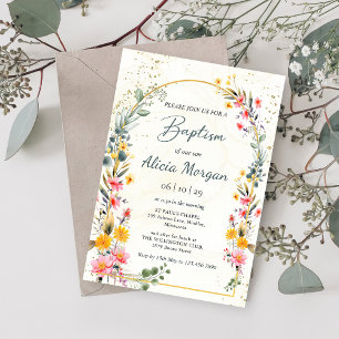 Invitation Baptême coloré du Fleur sauvage de printemps