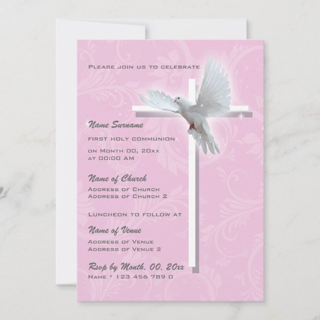Invitation Baptême communion religieuse confirmation filles (Devant)