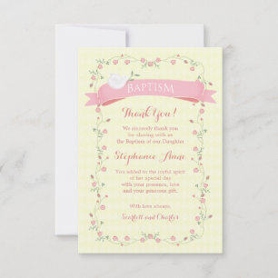 Invitation Baptême couronne rose florale