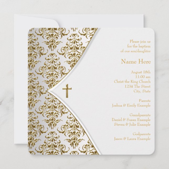 Invitation Baptême croix blanche et or (Devant)