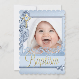 Invitation Baptême Croix Bleue Garçon Christening Photo