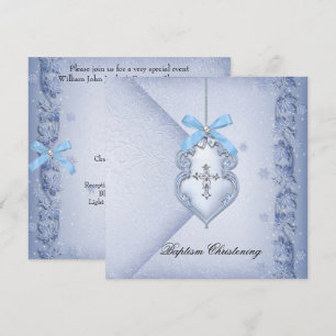 Invitation Baptême Croix Bleue Garçon damassé baptême