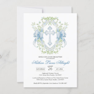 Invitation Baptême Croix Crest Verdure Baby Boy