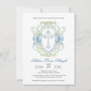 Invitation Baptême Croix Crest Verdure Baby Boy