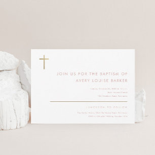 Invitation Baptême Croix Dorée Moderne Minimaliste Simple