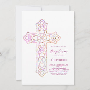 Invitation baptême croix élégante