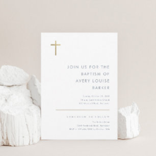 Invitation Baptême Croix Or Moderne Minimaliste