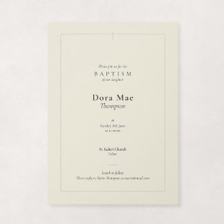 Invitation Baptême Croix Scallopée Crème et Sauge Religieux