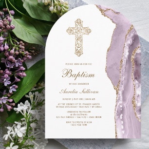 Invitation Baptême d'agate lilas poussiéreux