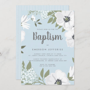 Invitation Baptême d'anémone bleu et blanc