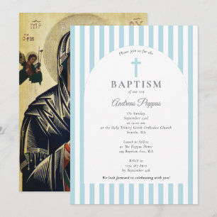 Invitation Baptême de baptême orthodoxe grecque Dusty Blue Bo