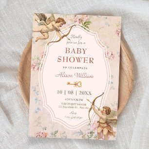 Invitation Baptême de bébé anges romantiques classiques vinta