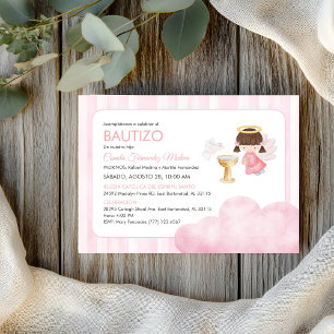 Invitation Baptême de bébé fille catholique Ange aquarelle mi