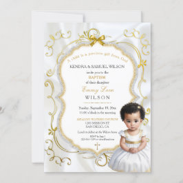 Invitation Baptême de bébé fille Communion Christening Or Bla