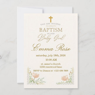 Invitation Baptême de bébé fille mignon personnalisé