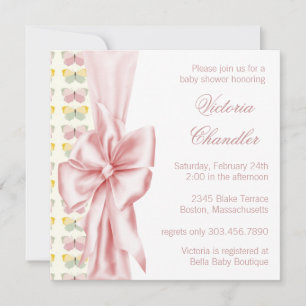 Invitation Baptême de Bébé Fille Papillon Rose Élégant