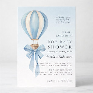 Invitation Baptême de bébé garçon montgolfière aquarelle bleu