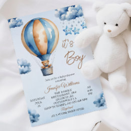 Invitation Baptême de bébé garçon Montgolfière Bleue Fantaisi