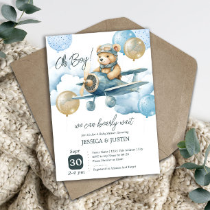 Invitation Baptême de bébé Montgolfière Ours en peluche