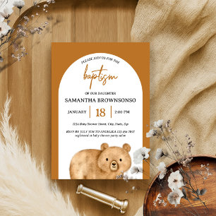 Invitation Baptême de bébé ours en terre cuite
