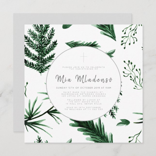 Invitation Baptême de bébé sans joint Christening (Devant / Derrière)