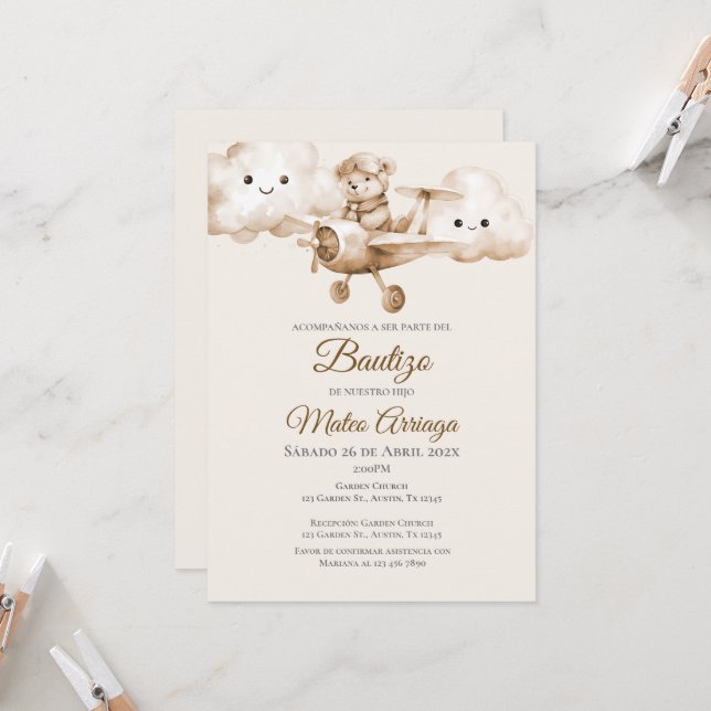 Invitation Baptême de Boho (Devant/Arrière en situation)