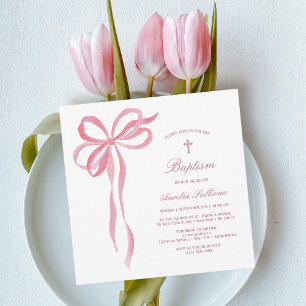 Invitation Baptême de Bow rose