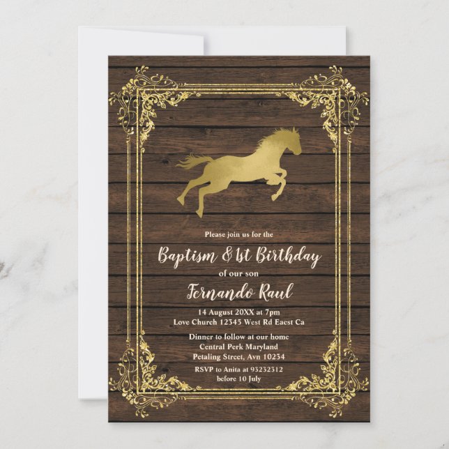 Invitation Baptême de Cheval d'or Premier anniversaire Mexiqu (Devant)